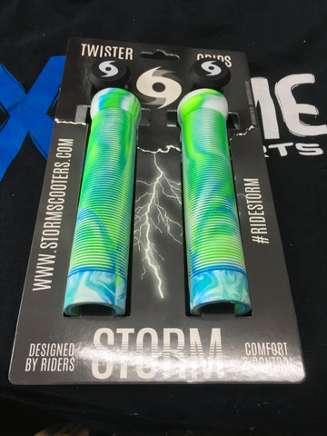 Storm Twister Scooter Grips - Aqua / White / Green - Pro Xtreme Sports