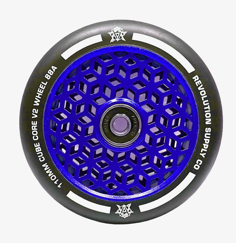 Revolution Cube Core Stunt Scooter Wheels 110mm - Black on Blue - SOLD AS A PAIR