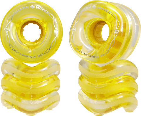 Shark California Roll Longboard Wheels 4-pack - Clear With yellow Hub